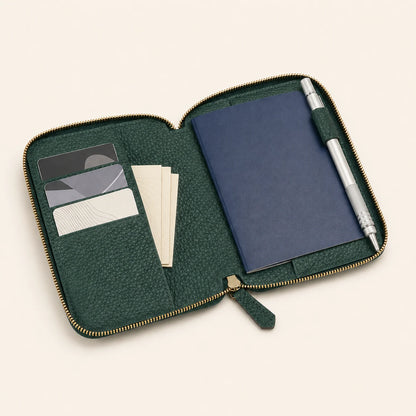 卵石纹牛皮拉链护照钱包套，带信用卡槽和笔槽，批发oem (Wholesale/OEM Manufacturer) - image 04