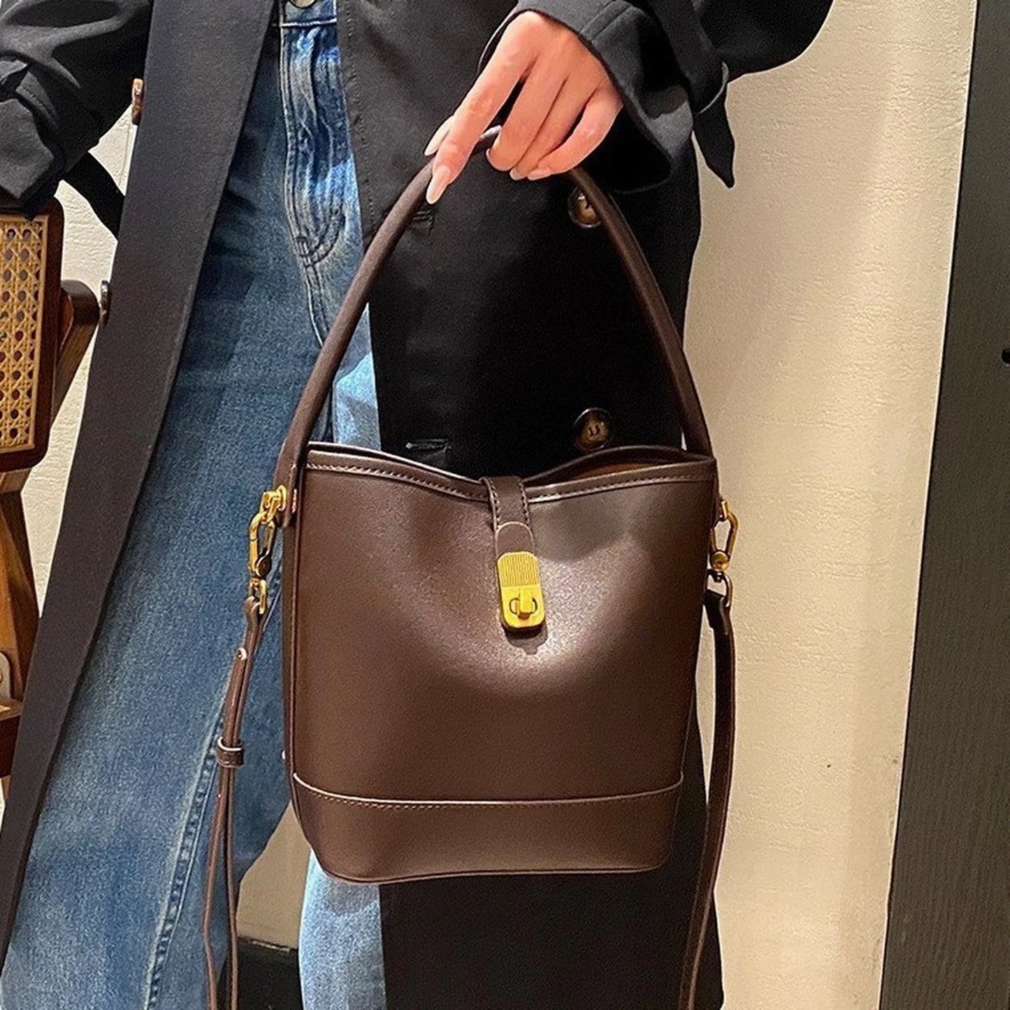 Lock Bucket Tote Handbag custom OEM reference 205 - angled view