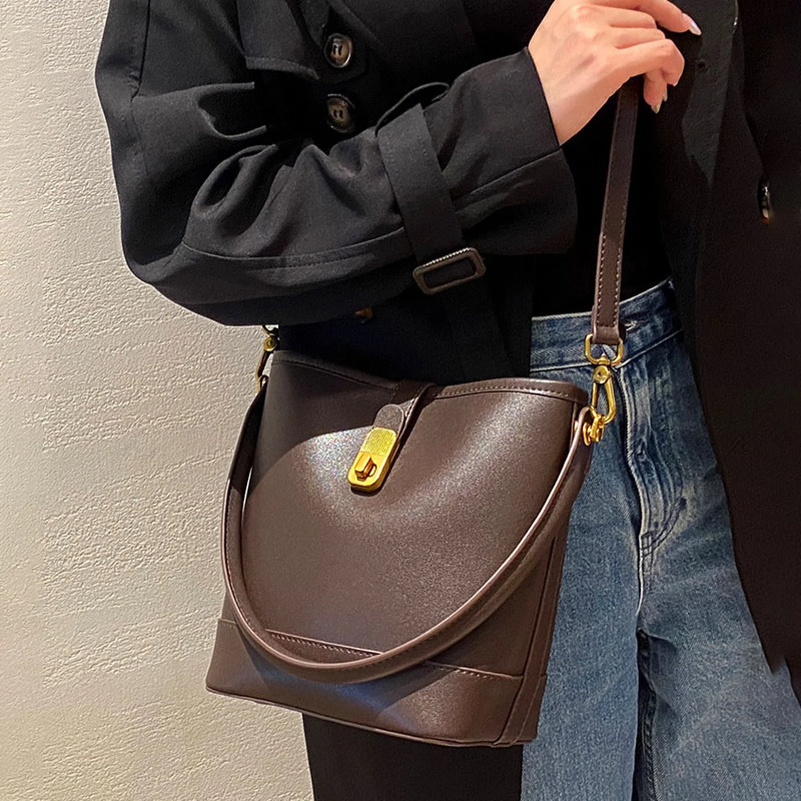 Lock Bucket Tote Handbag custom OEM reference 205 - side or carry view