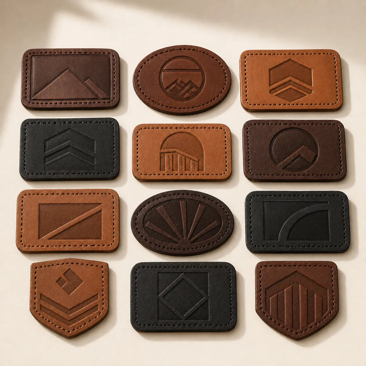 Custom logo leather hat patch shapes colors and logo process options for wholesale orders