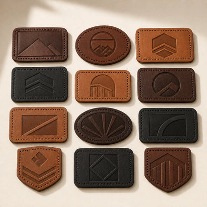 Custom logo leather hat patch shapes colors and logo process options for wholesale orders