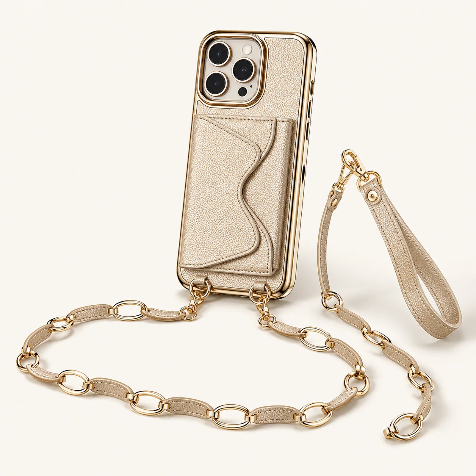 Custom Metallic Gold Wallet Crossbody Phone Case front product view