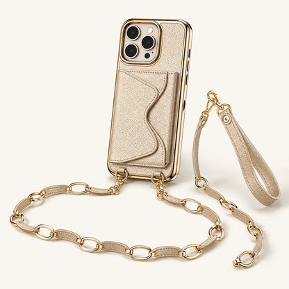 Custom Metallic Gold Wallet Crossbody Phone Case front product view