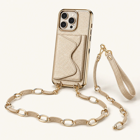 Custom Metallic Gold Wallet Crossbody Phone Case front product view