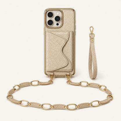 Custom Metallic Gold Wallet Crossbody Phone Case structure and component view