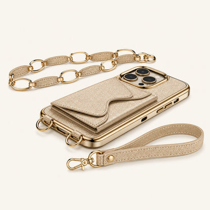 Custom Metallic Gold Wallet Crossbody Phone Case side and back construction view