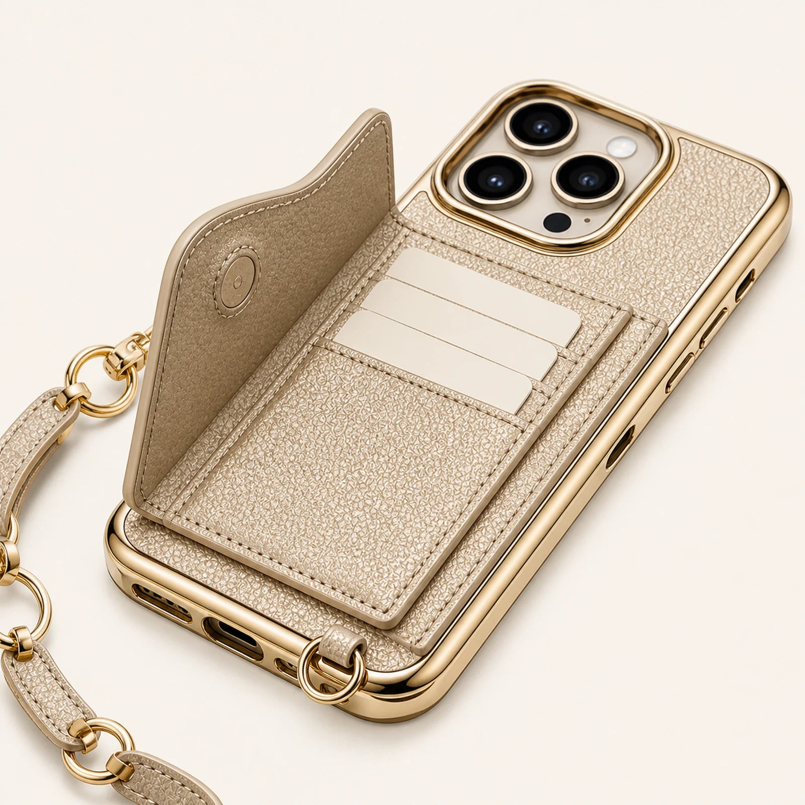 Custom Metallic Gold Wallet Crossbody Phone Case function and craftsmanship detail