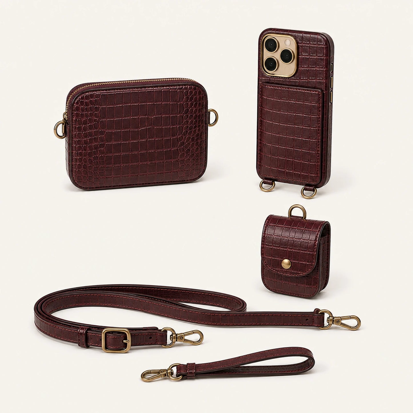 Custom Modular Wallet Crossbody Phone Case Set structure and component view