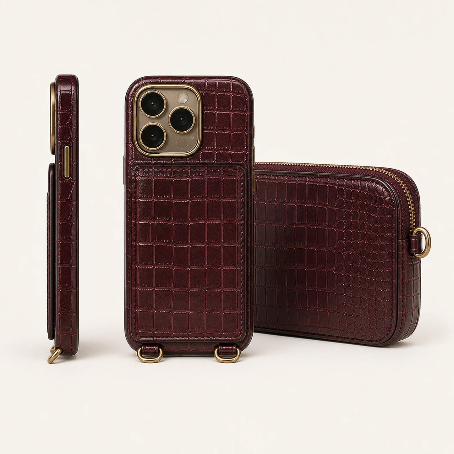Custom Modular Wallet Crossbody Phone Case Set side and back construction view