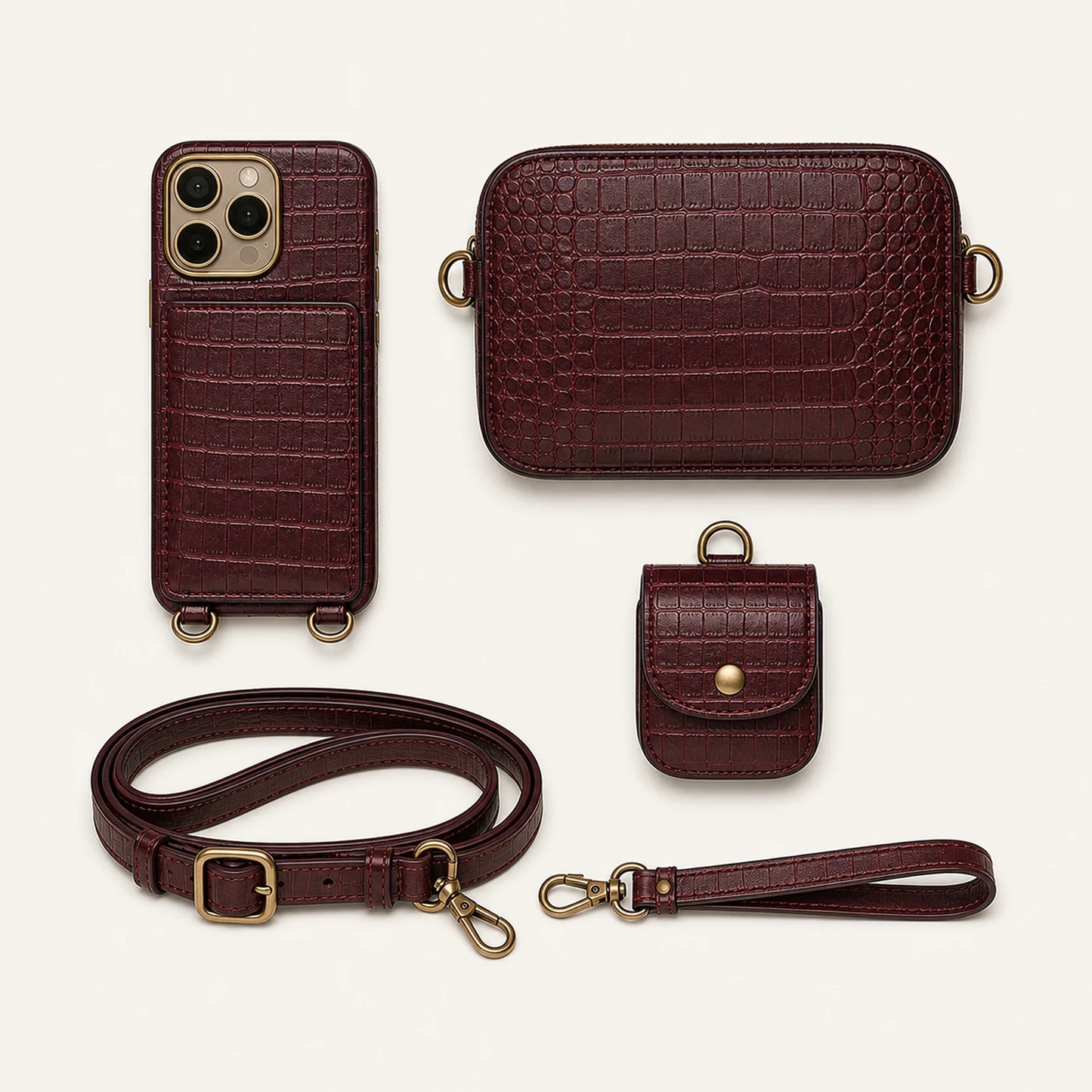 Custom Modular Wallet Crossbody Phone Case Set components and strap layout