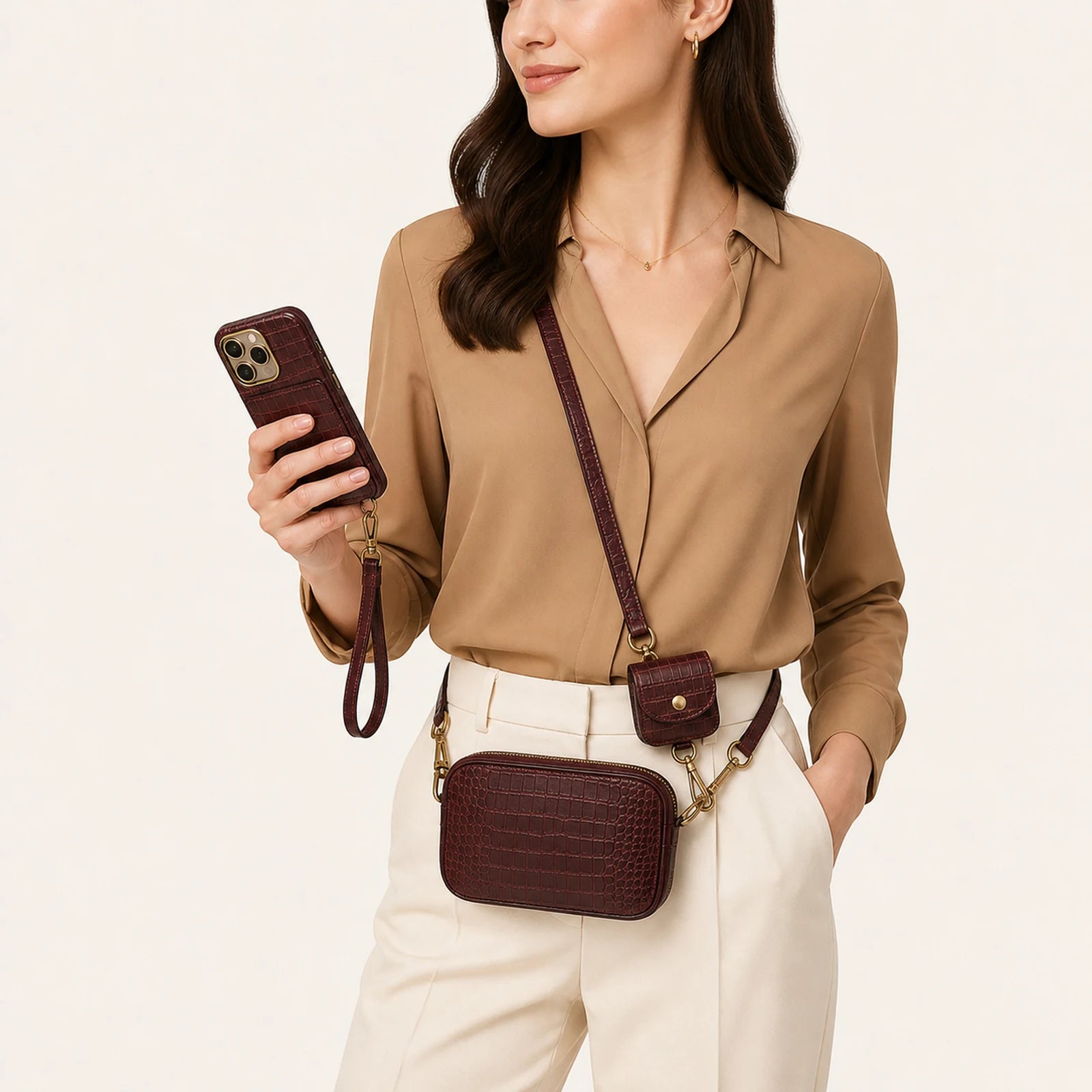 Custom Modular Wallet Crossbody Phone Case Set lifestyle use reference