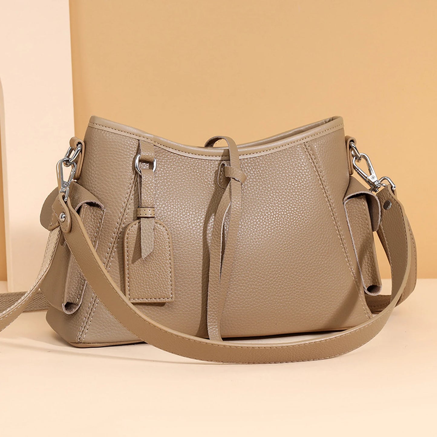Multi-Pocket Hobo Shoulder Bag custom OEM reference QM&2208 - side or carry view
