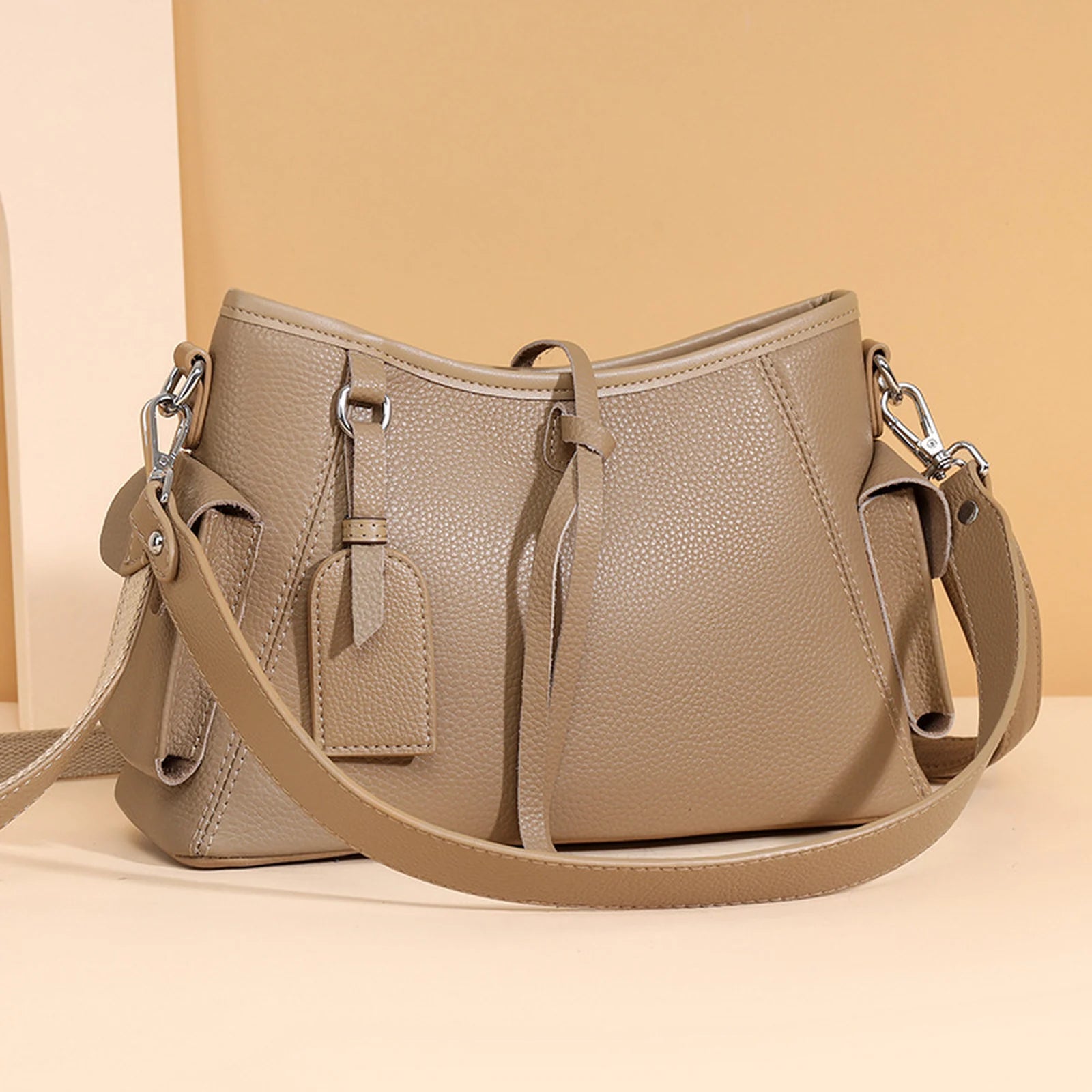 Multi-Pocket Hobo Shoulder Bag custom OEM reference QM&2208 - side or carry view