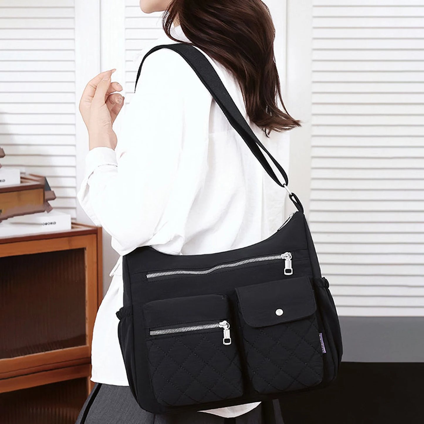 Multi-Pocket Organizer Crossbody Bag custom OEM reference Y-5717# - side or carry view