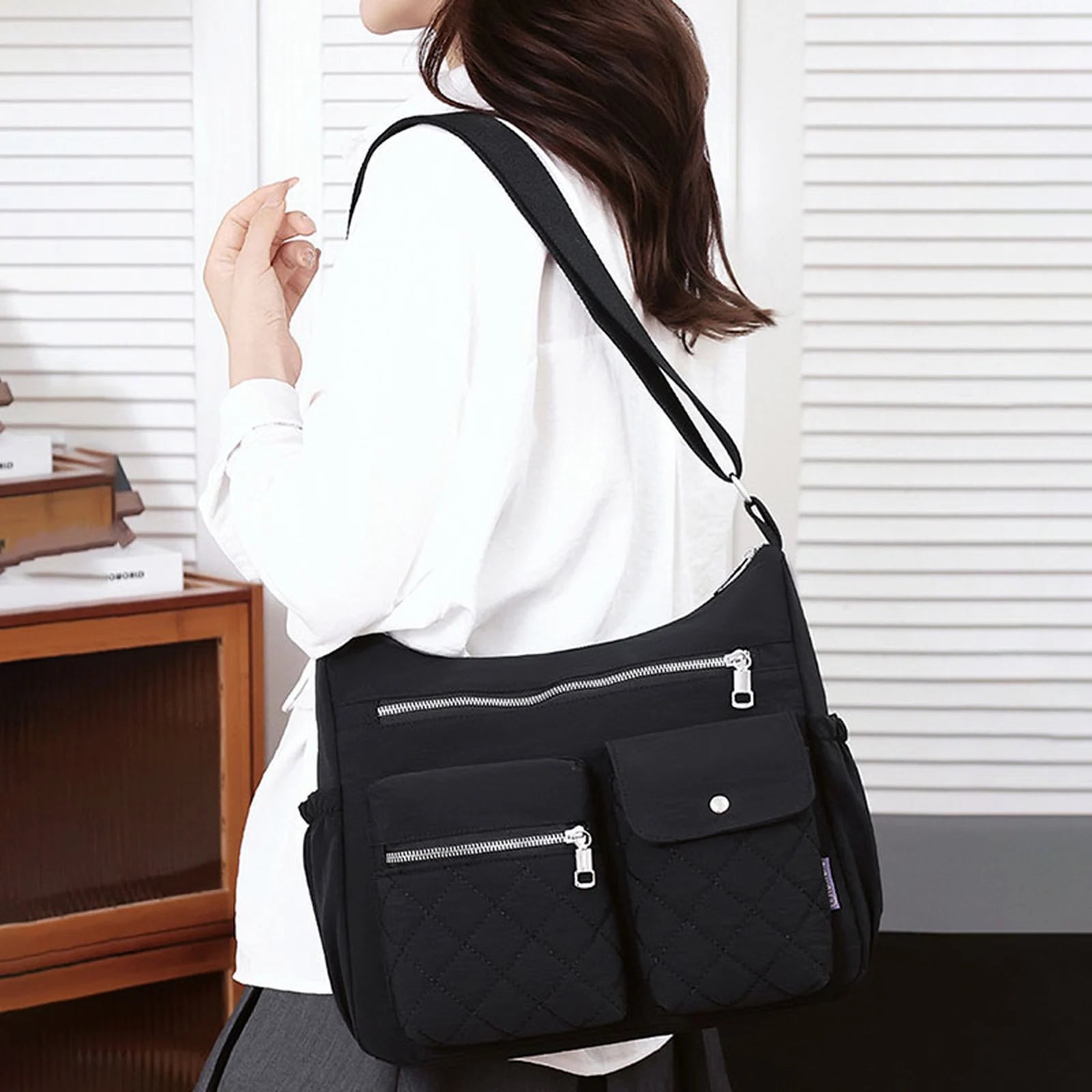 Multi-Pocket Organizer Crossbody Bag custom OEM reference Y-5717# - side or carry view