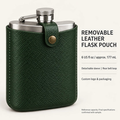 Six US fluid ounce flask set development capacity, approximately 177 millilitres; final specifications confirmed on sample