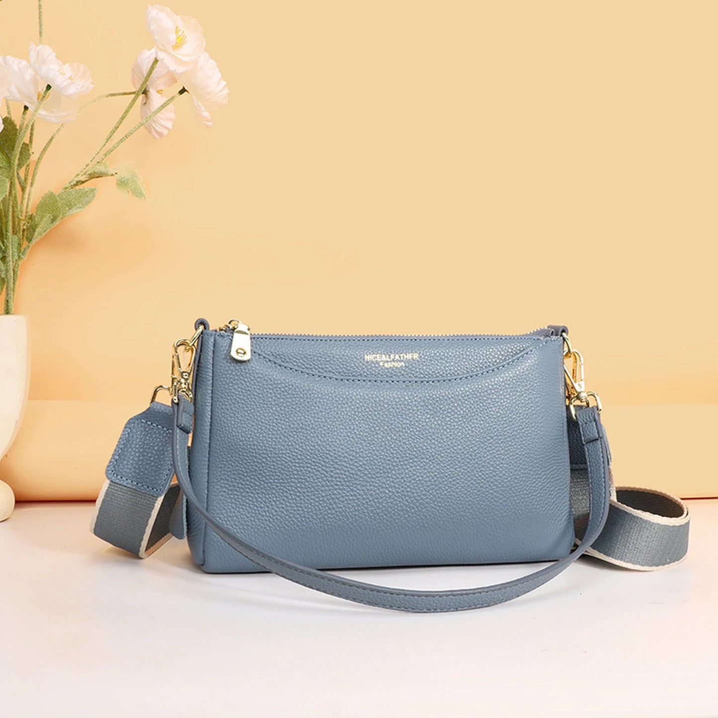 Slim Multi-Zip Shoulder Bag custom OEM reference CT&2258 - side or carry view