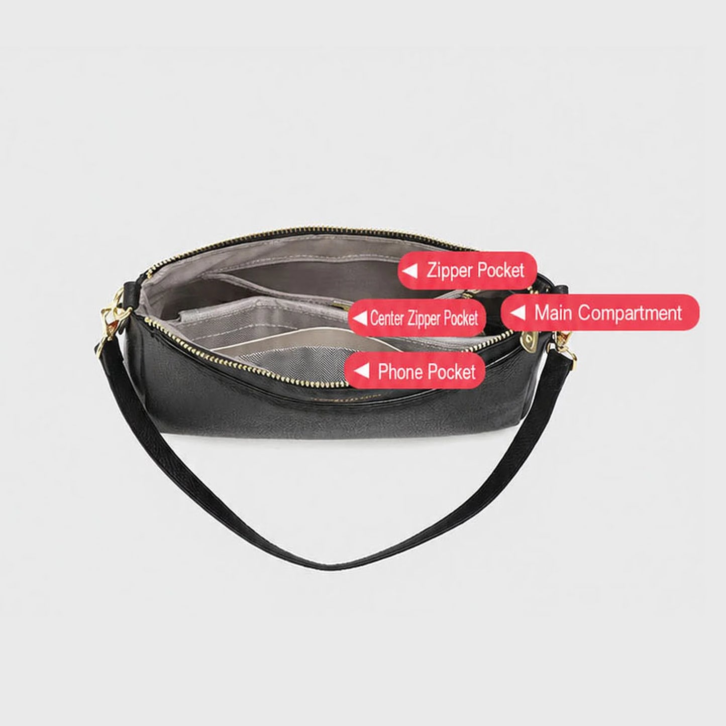 Slim Multi-Zip Shoulder Bag custom OEM reference CT&2258 - detail view