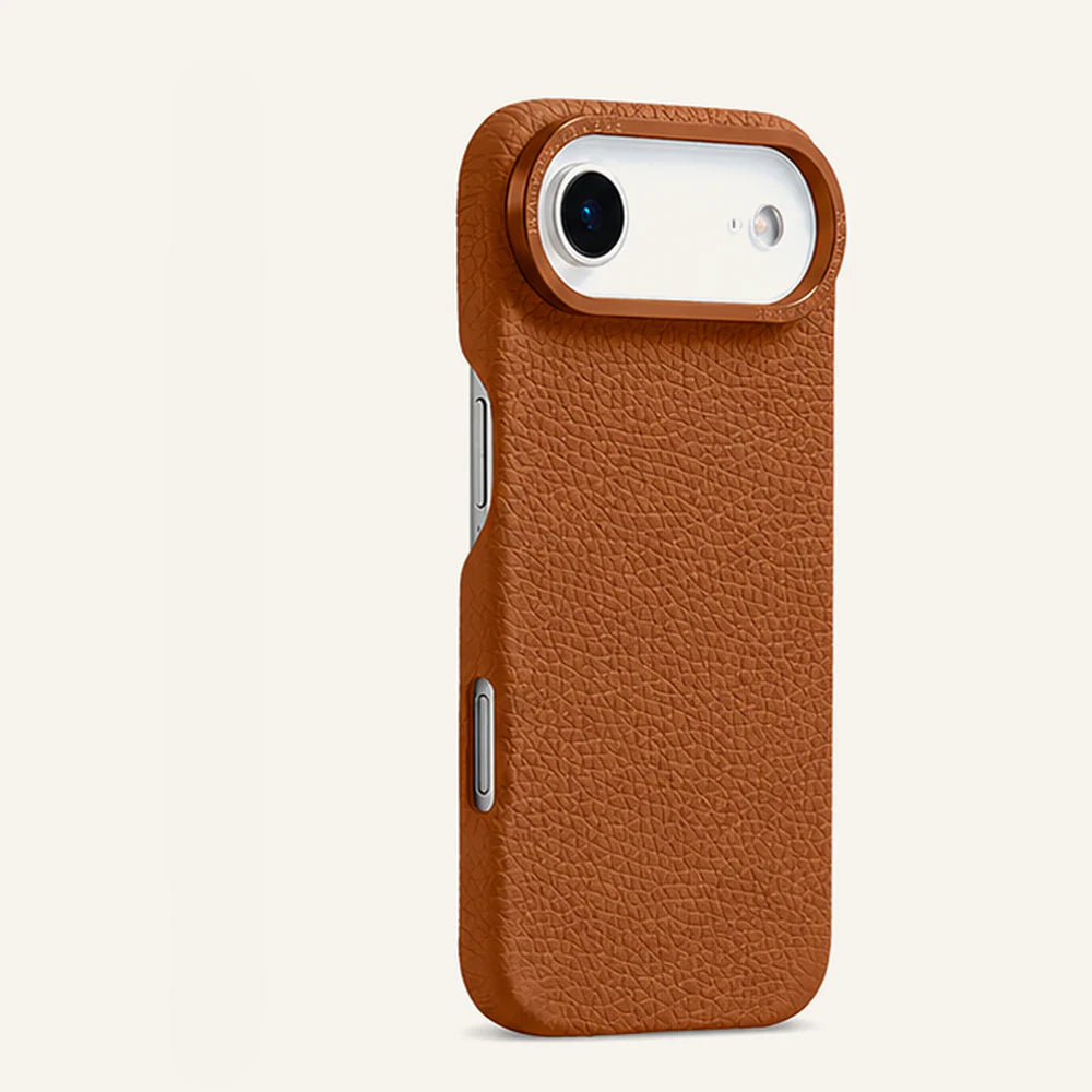 Brown top-grain leather iPhone 17 Air case side view