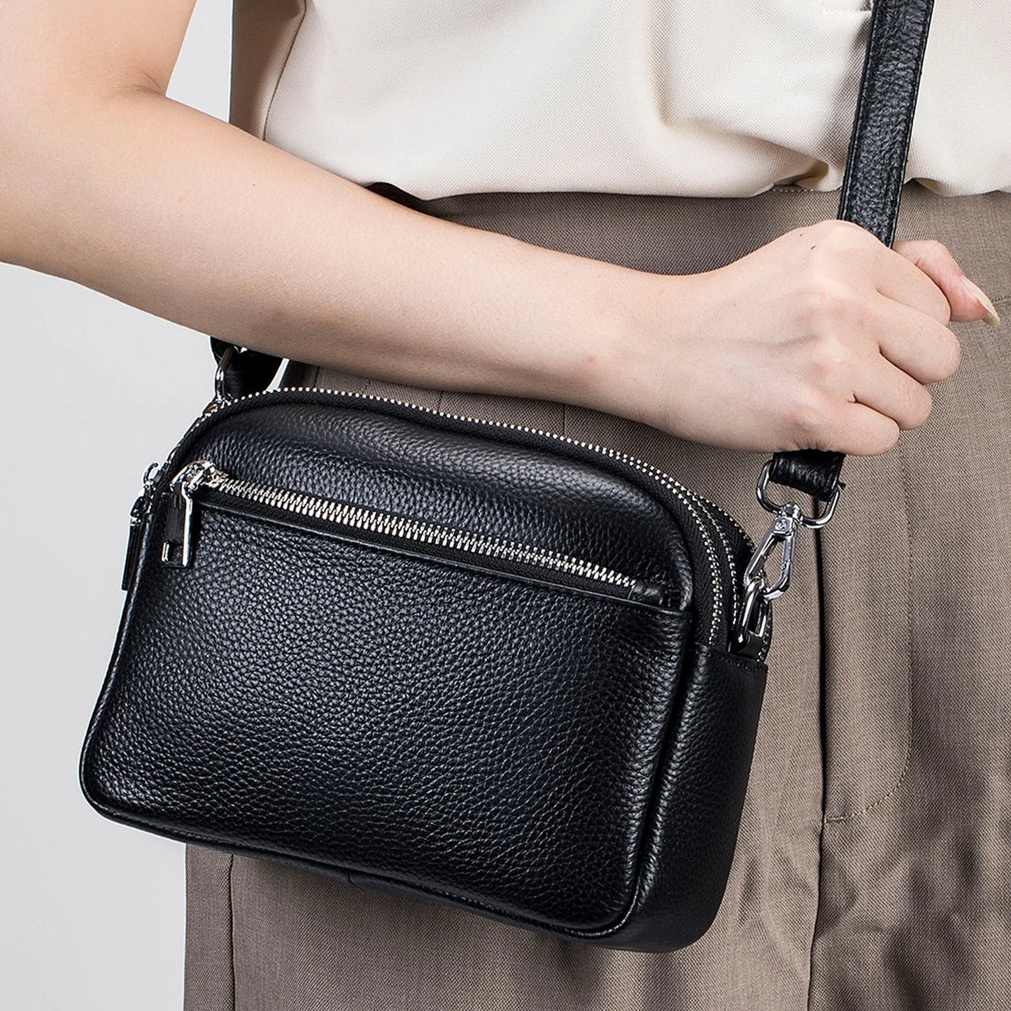 Triple-Zip Camera Crossbody Bag custom OEM reference BL-8081 - angled view
