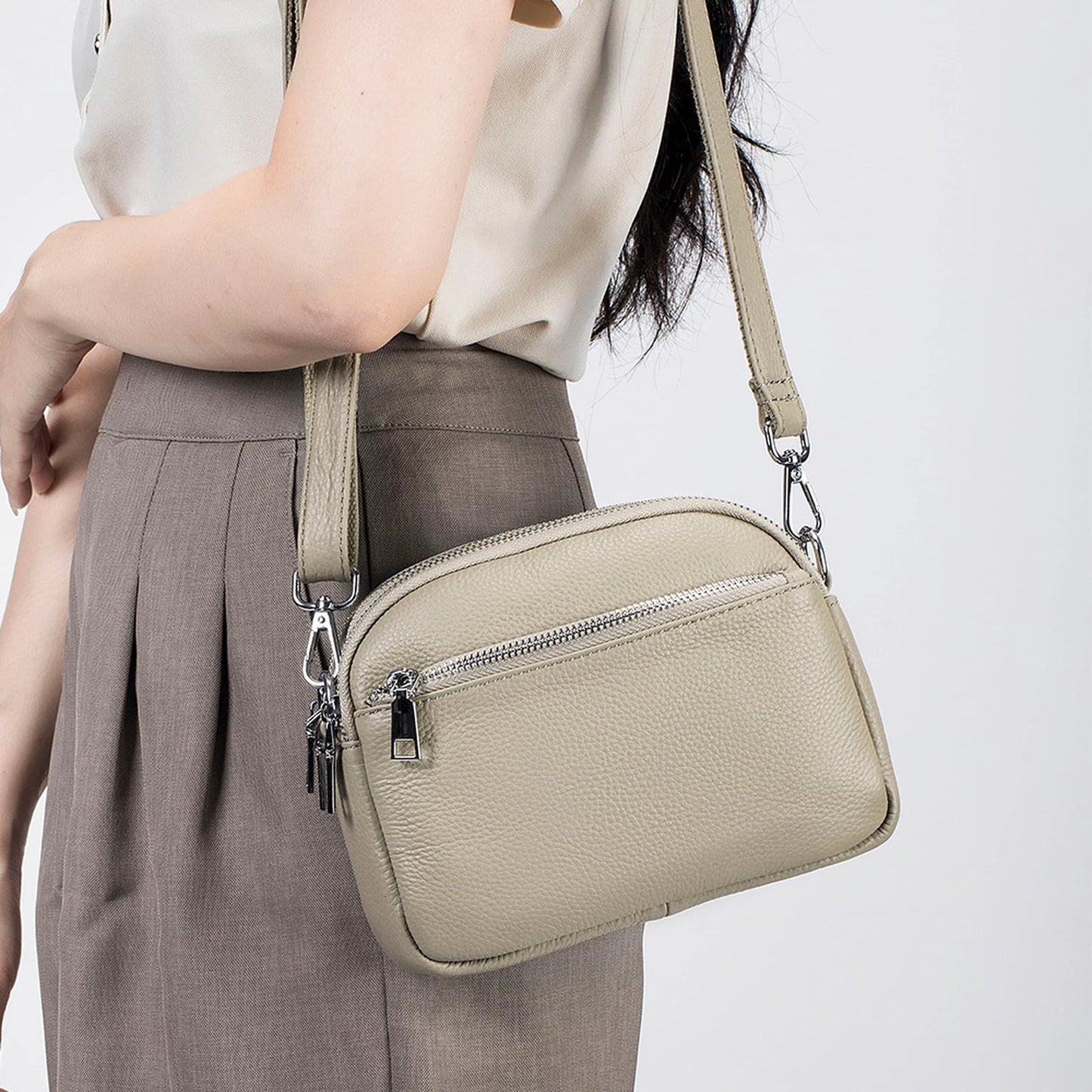 Triple-Zip Camera Crossbody Bag custom OEM reference BL-8081 - side or carry view