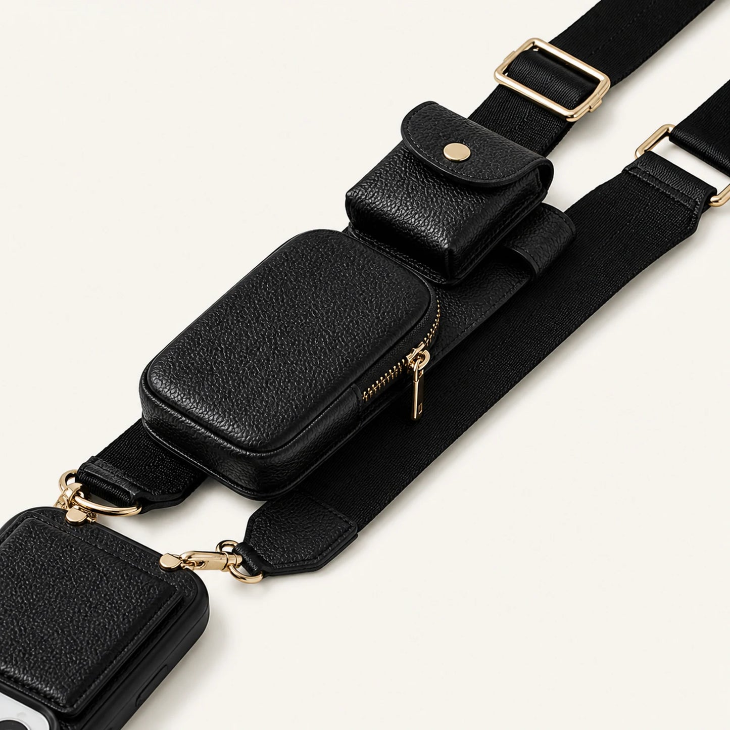 Custom Wide-Strap Storage Crossbody Phone Case side and back construction view