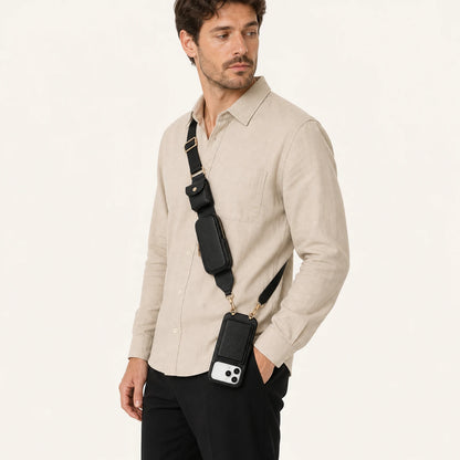 Custom Wide-Strap Storage Crossbody Phone Case lifestyle use reference