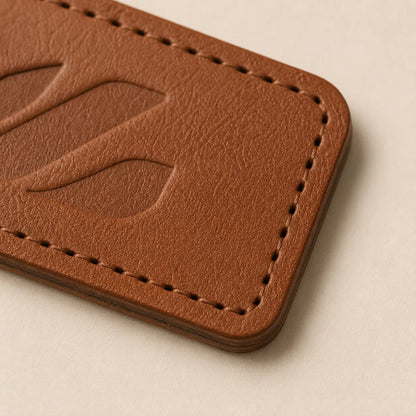 Leather patch stitching holes rounded corner and thickness detail