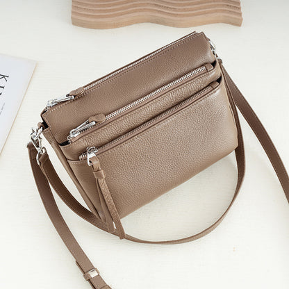 Dual-Zip Genuine Leather Crossbody Bag - image 1