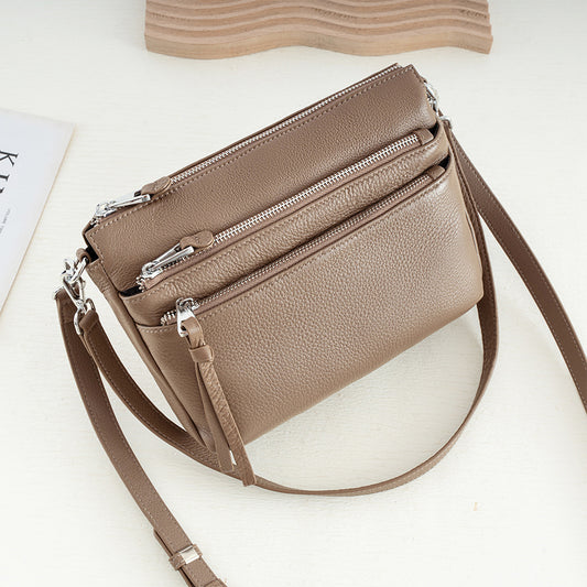 Dual-Zip Genuine Leather Crossbody Bag - image 1