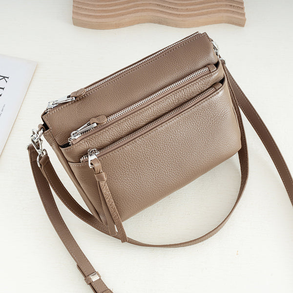 Dual-Zip Genuine Leather Crossbody Bag - image 1