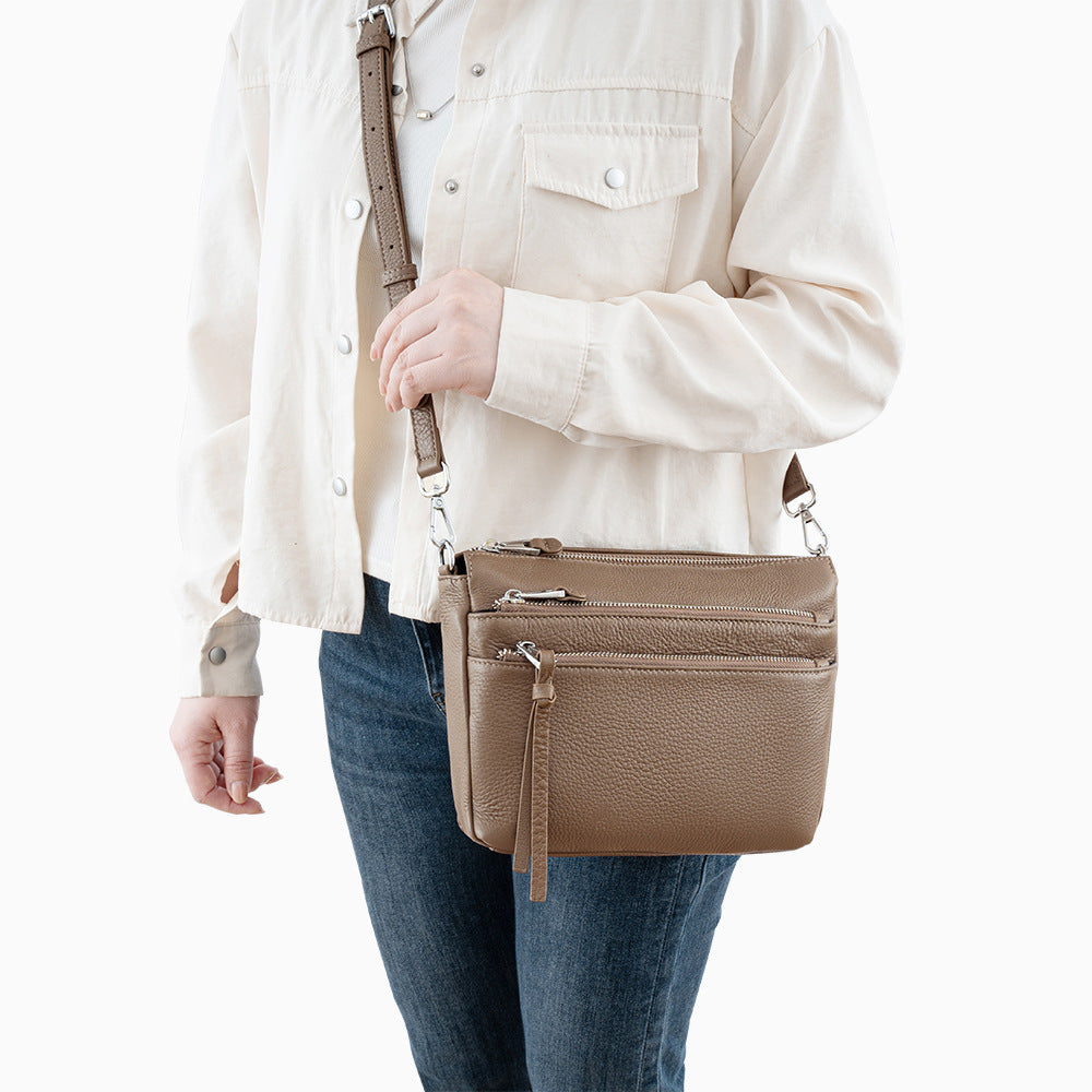 Dual-Zip Genuine Leather Crossbody Bag - image 4