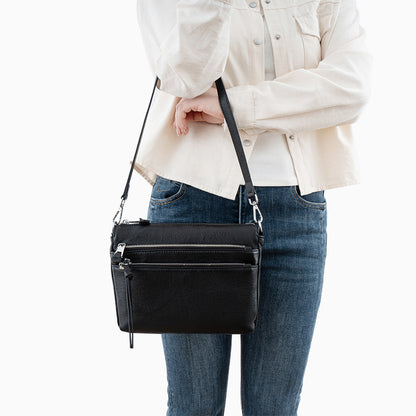 Dual-Zip Genuine Leather Crossbody Bag - image 5