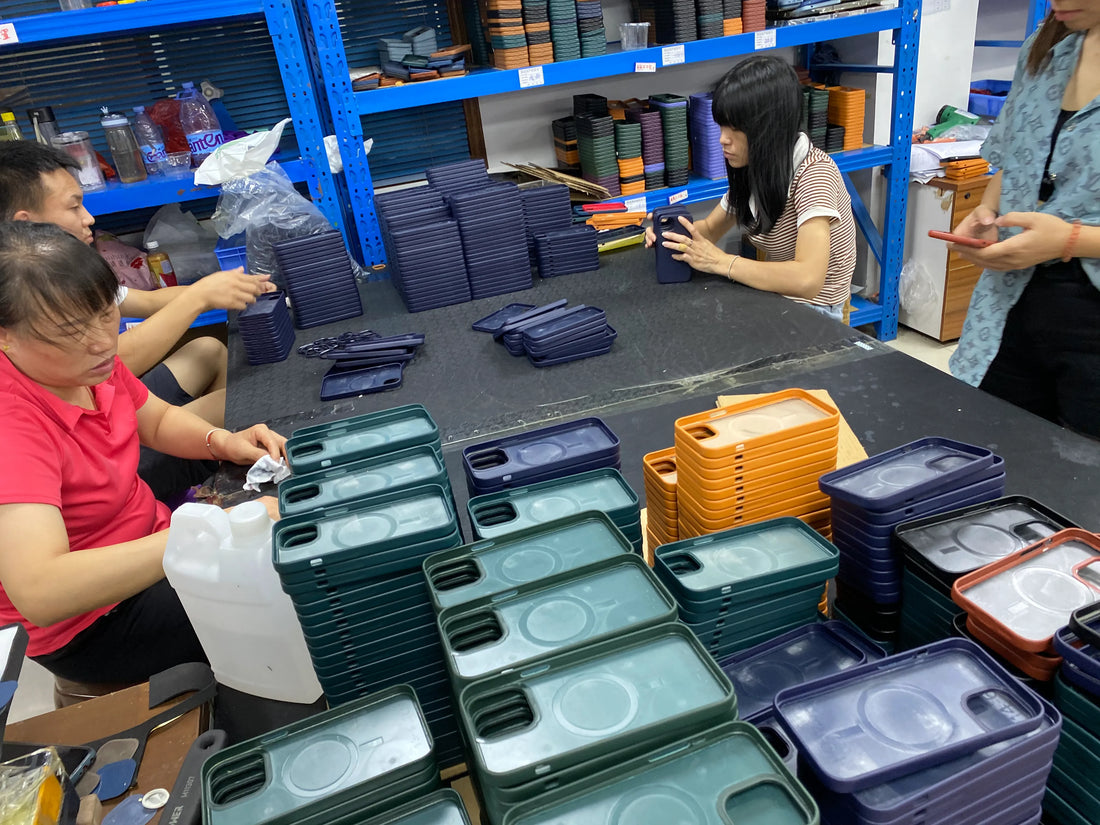 Leather phone case assembly and workmanship checking at Aarons Leather