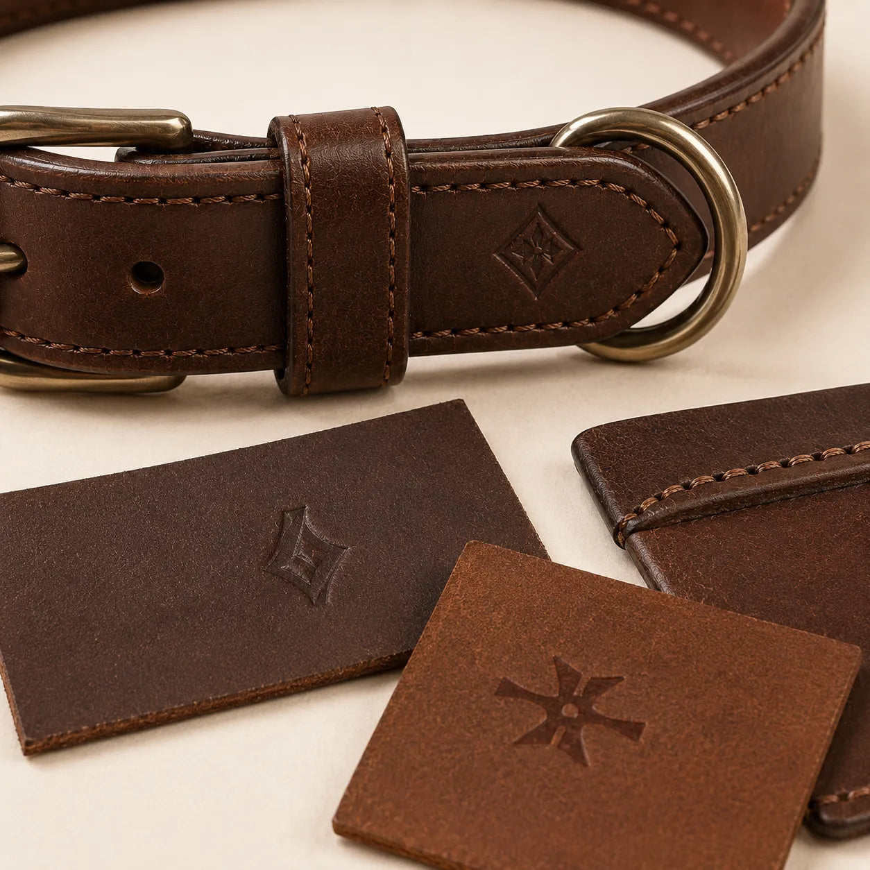 Leather logo embossing and stamping sample details for dog collars