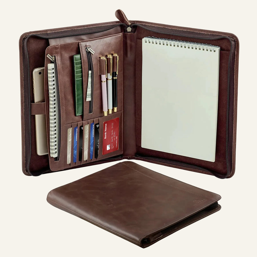 Dossier Folio en cuir huile-cire personnalisé pour marque privée (fabrication OEM et vente en gros)