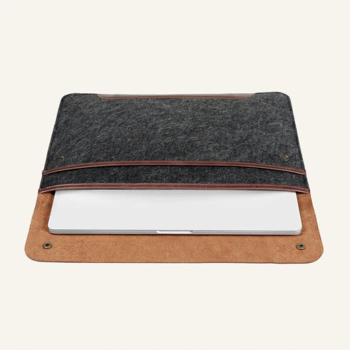 Fine Leather & Fleece Sleeve Bag (Wholesale/OEM Manufacturer) - #F6F3ED square main image