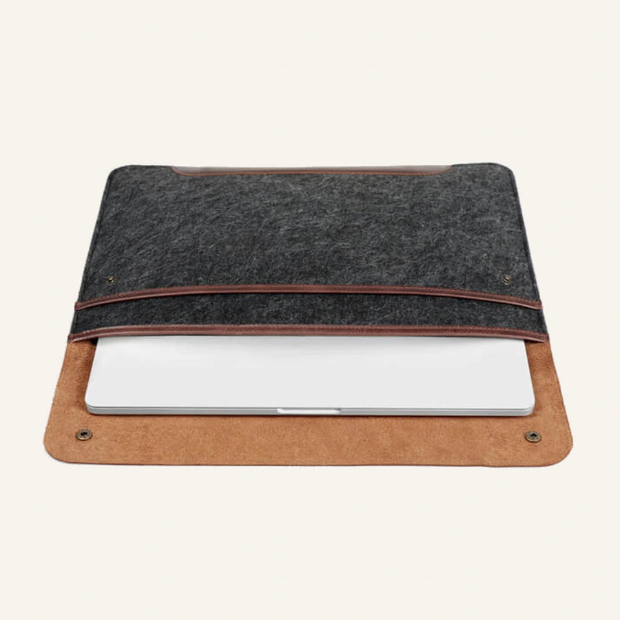 Fine Leather & Fleece Sleeve Bag (Wholesale/OEM Manufacturer) - #F6F3ED square main image