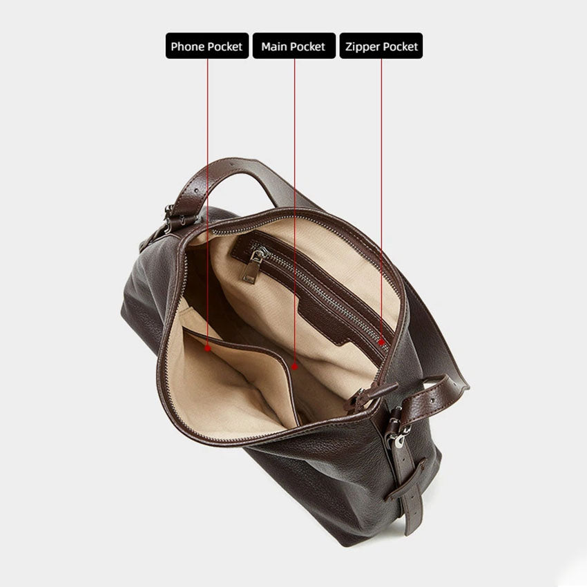 Foldable Genuine Leather Shoulder Tote Bag - image 2