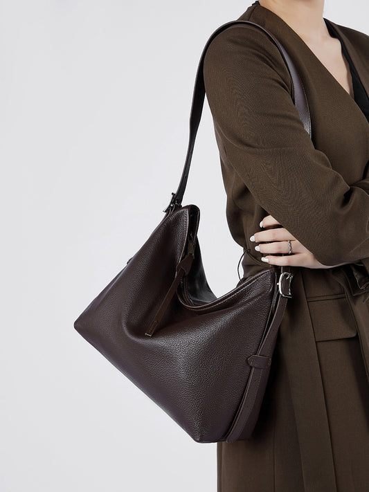 Foldable Genuine Leather Shoulder Tote Bag - image 3