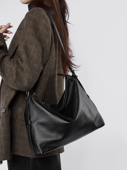Foldable Genuine Leather Shoulder Tote Bag - image 4