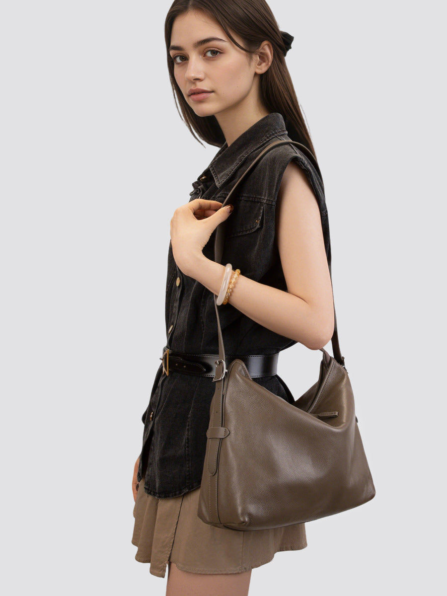 Foldable Genuine Leather Shoulder Tote Bag - image 5