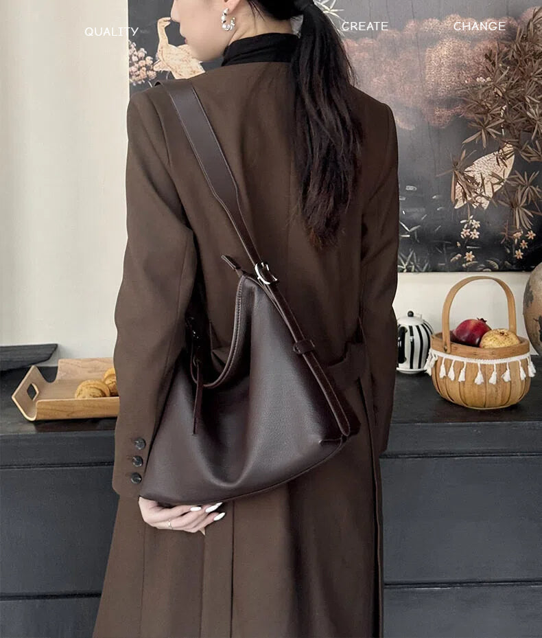 Foldable Genuine Leather Shoulder Tote Bag - image 8