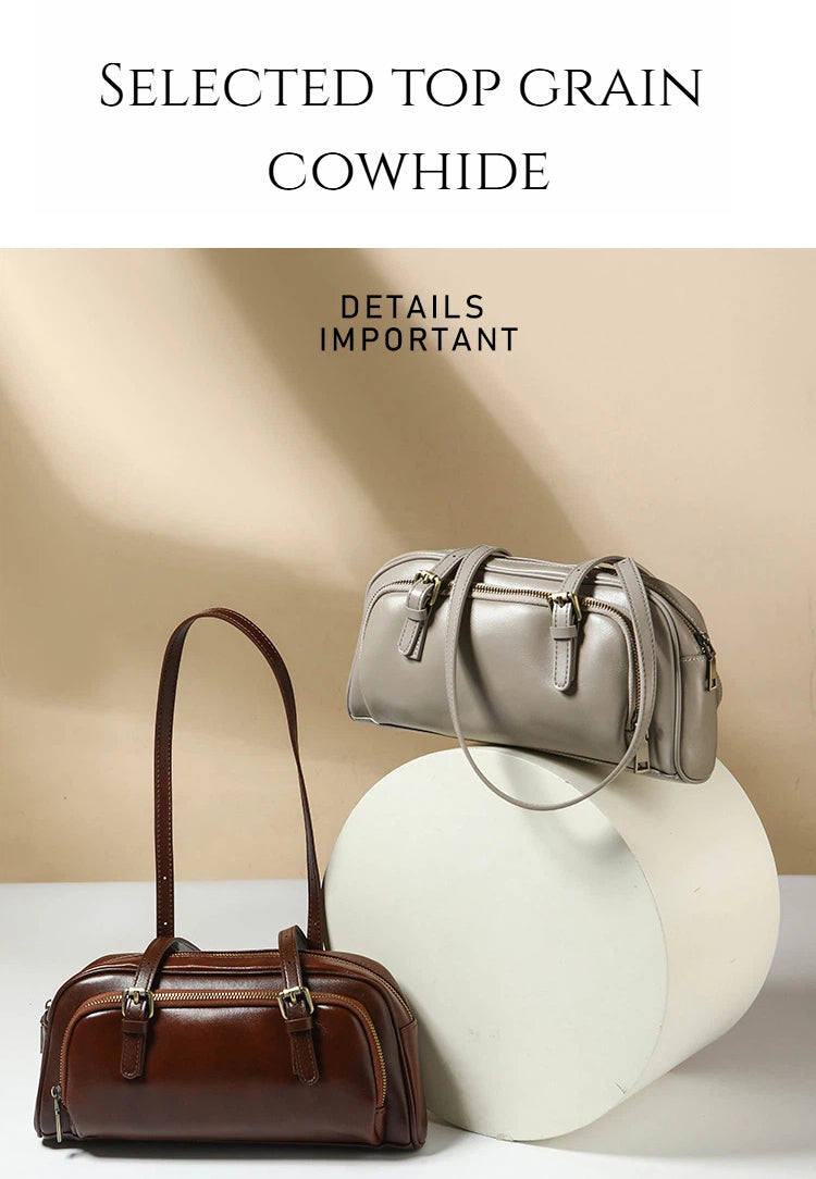 Genuine Leather Bowling Shoulder Bag - image 8