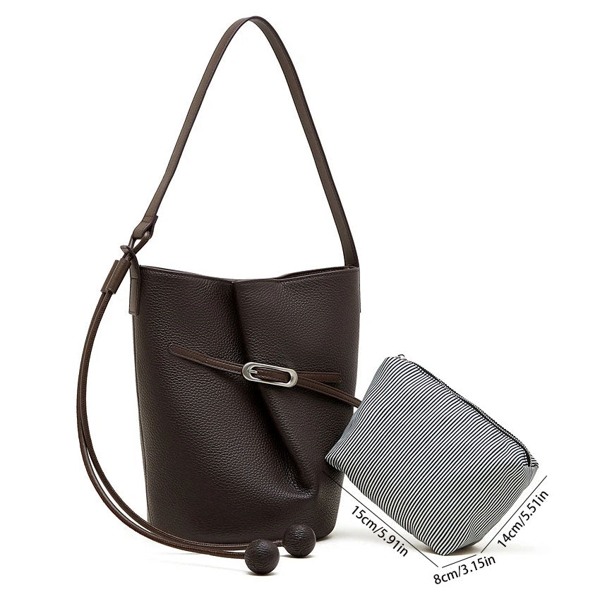Genuine Leather Bucket Crossbody Bag - image 1