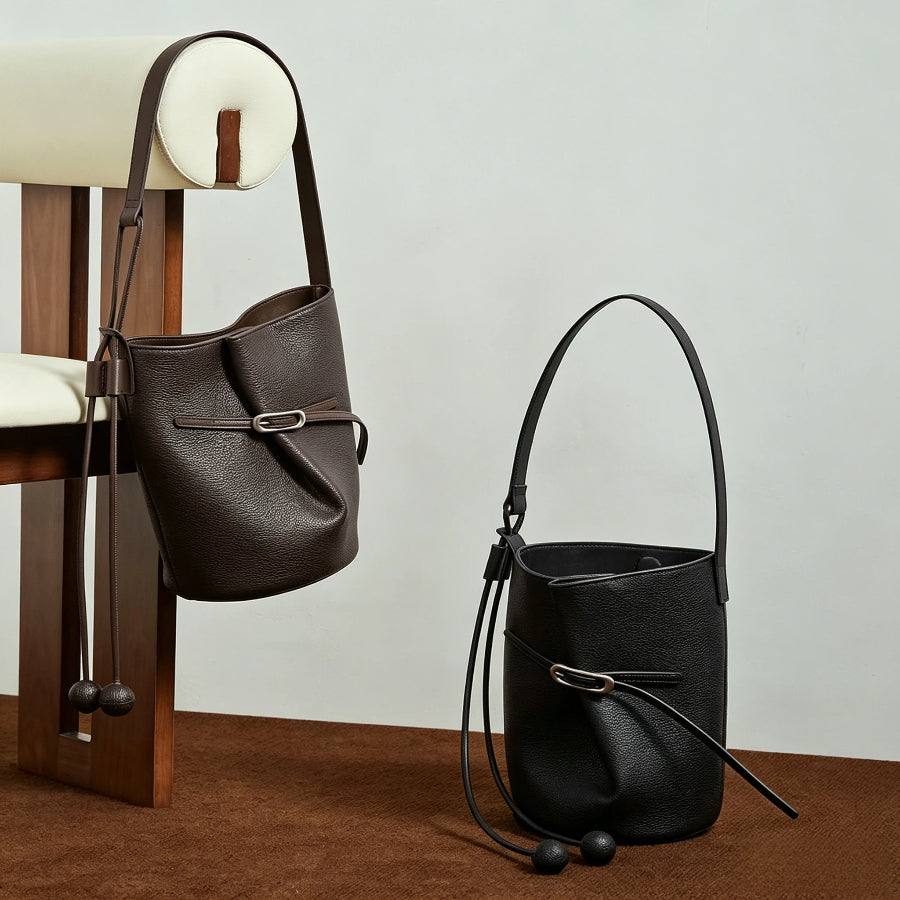 Genuine Leather Bucket Crossbody Bag - image 4