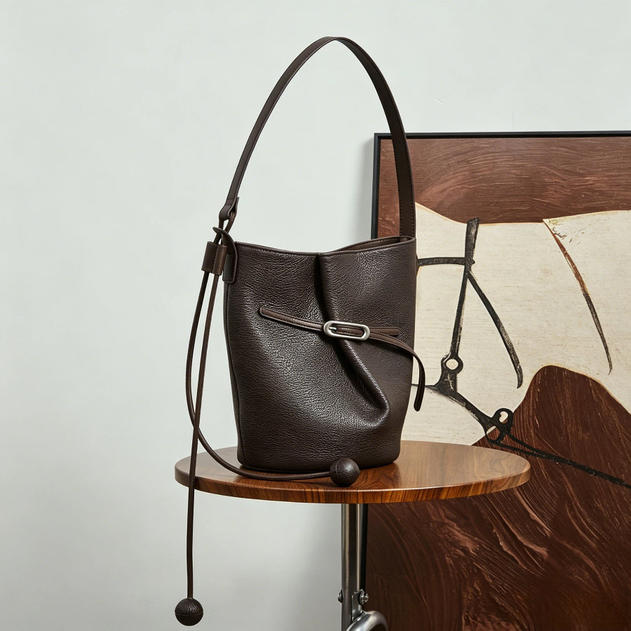 Genuine Leather Bucket Crossbody Bag - image 5