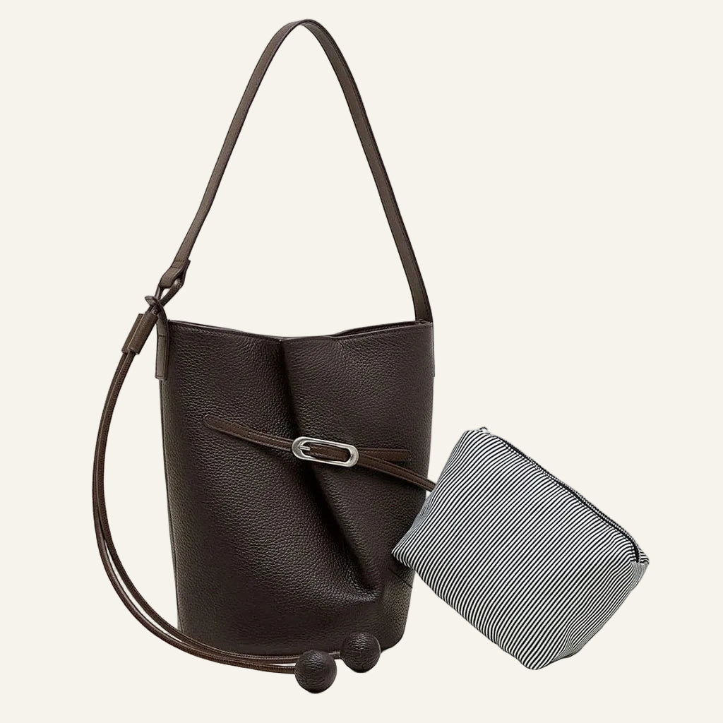 Genuine Leather Bucket Crossbody Bag (Wholesale/OEM Manufacturer) - #F6F3ED square main image