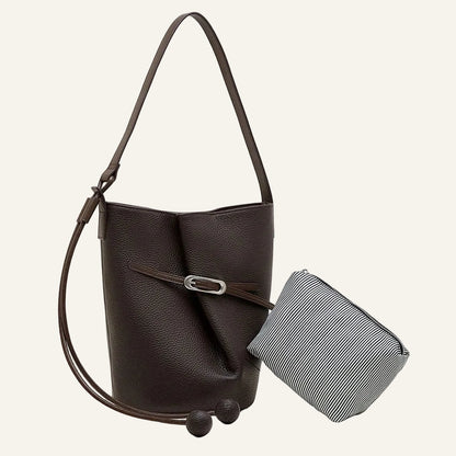 Genuine Leather Bucket Crossbody Bag (Wholesale/OEM Manufacturer) - #F6F3ED square main image