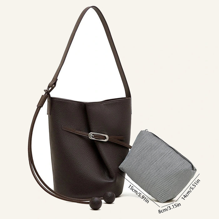 Genuine Leather Bucket Crossbody Bag (Wholesale/OEM Manufacturer) - #F6F3ED square main image